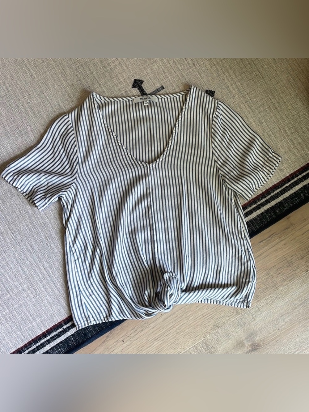 EUC Madewell Blue White Striped Tie Front Top (XXS fits like XS)